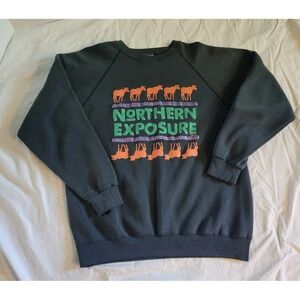 Vtg Northern Exposure 1991 Stanley DeSantis Graphic Black Sweater XL Made USA